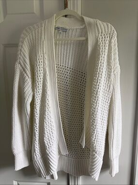 Express White Crochet Open-Front Cardigan